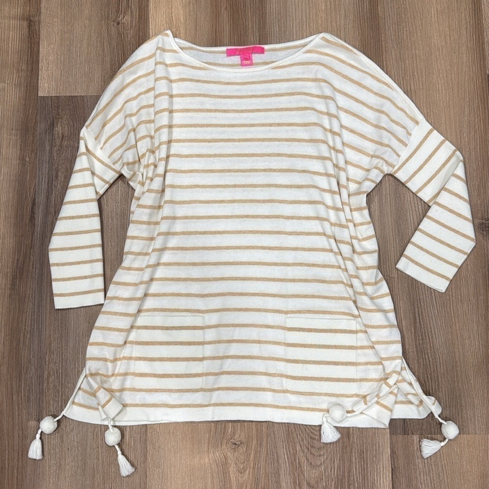 Lilly Pulitzer Elba Coolmax Sweater in Coconut Coastal Shell Stripe Ivory XS